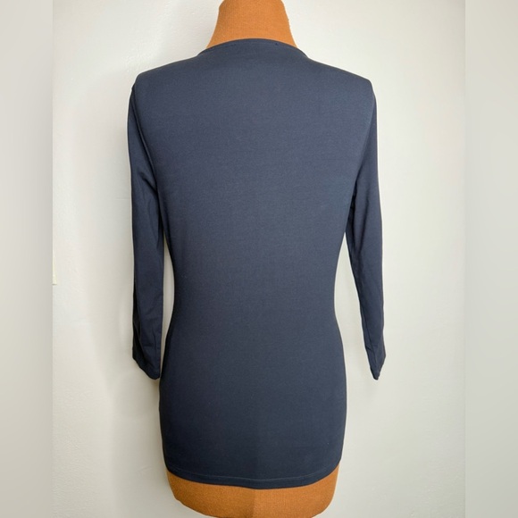 Jones NY Signature Black Pullover Faux Wrap Blouse Silver Detail Size Small - Picture 2 of 7